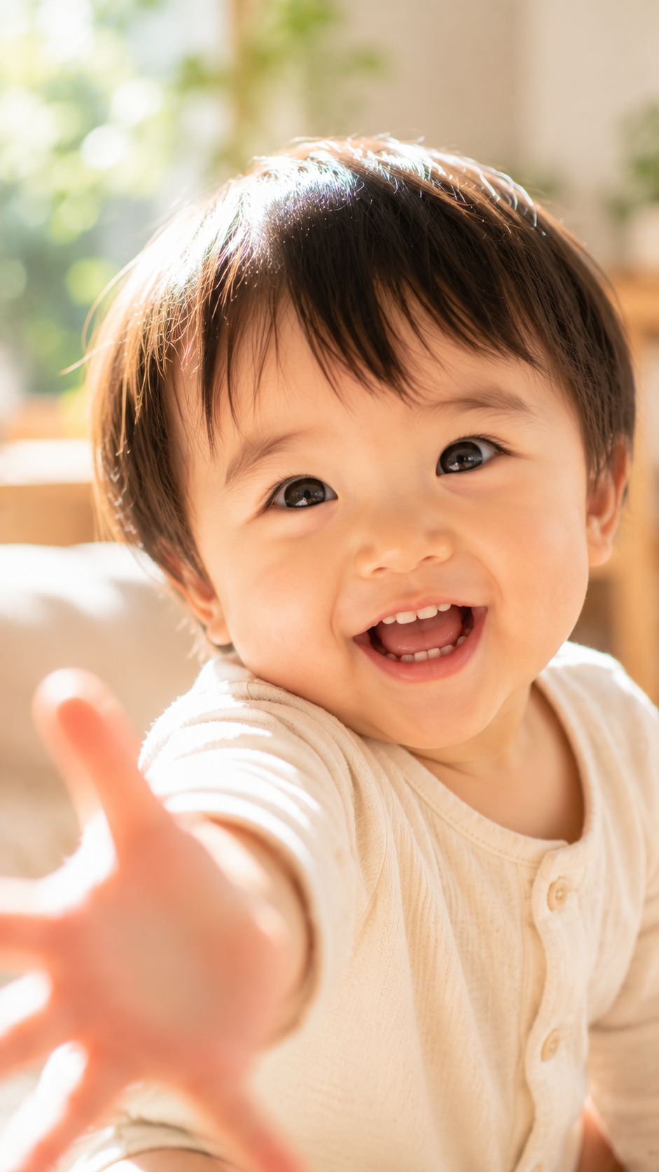 手を伸ばす赤ちゃんの画像